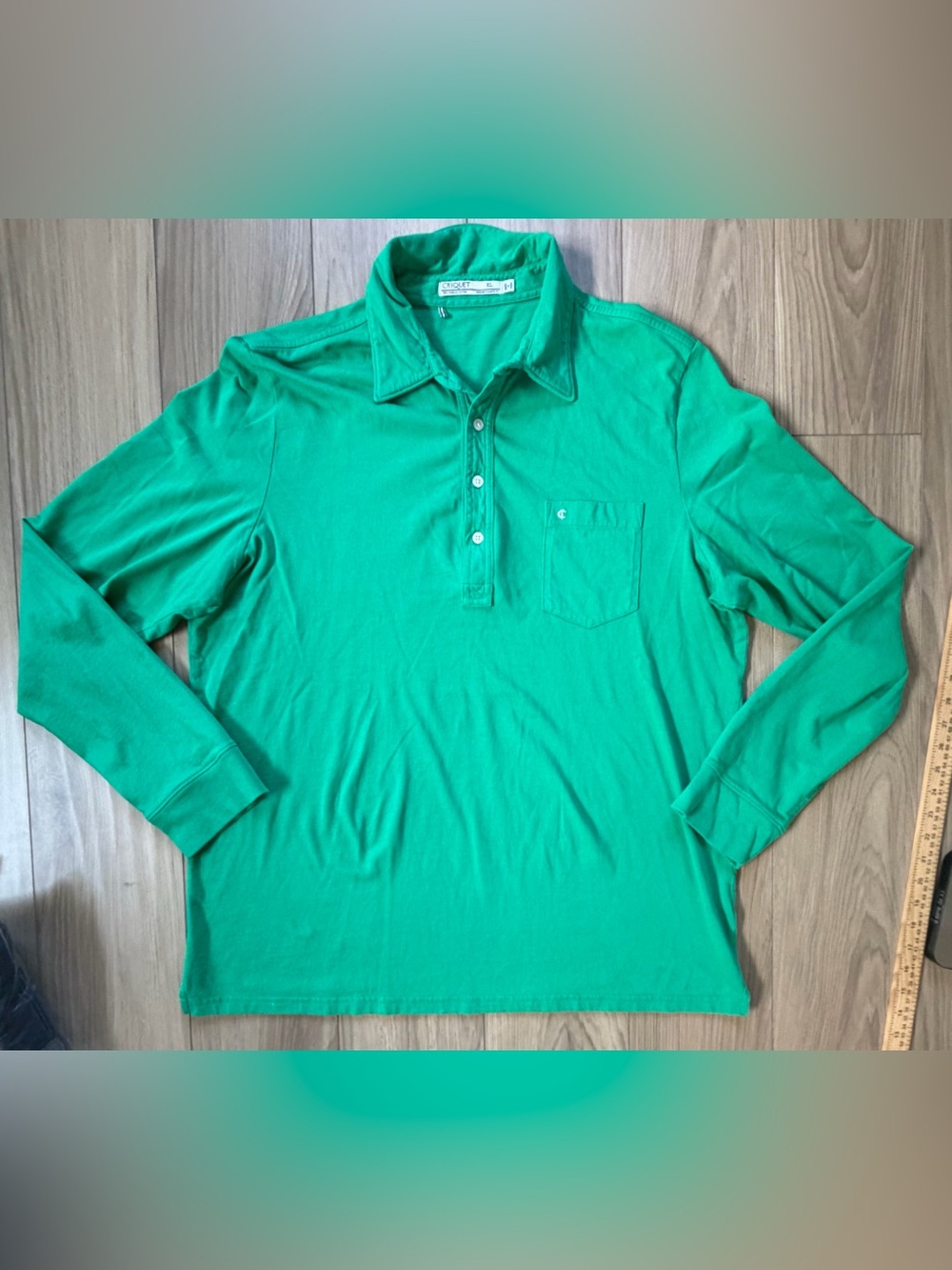 Criquet Polo Shirt Mens XL Green Organic Cotton Long Sleeve